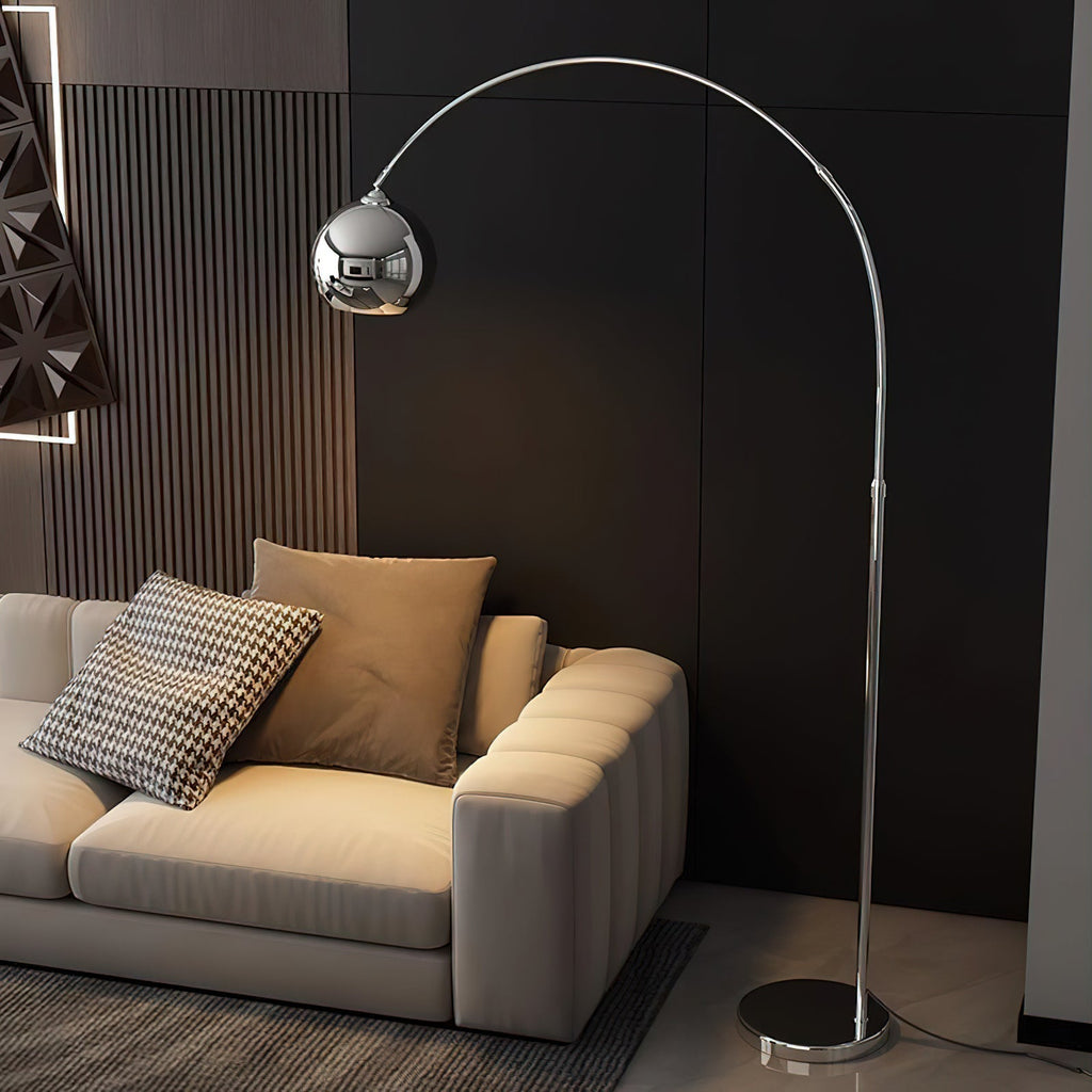 Floor Lamp With Adjustable Telescoping Arm And Tiltable Head In Black Chrome Or White