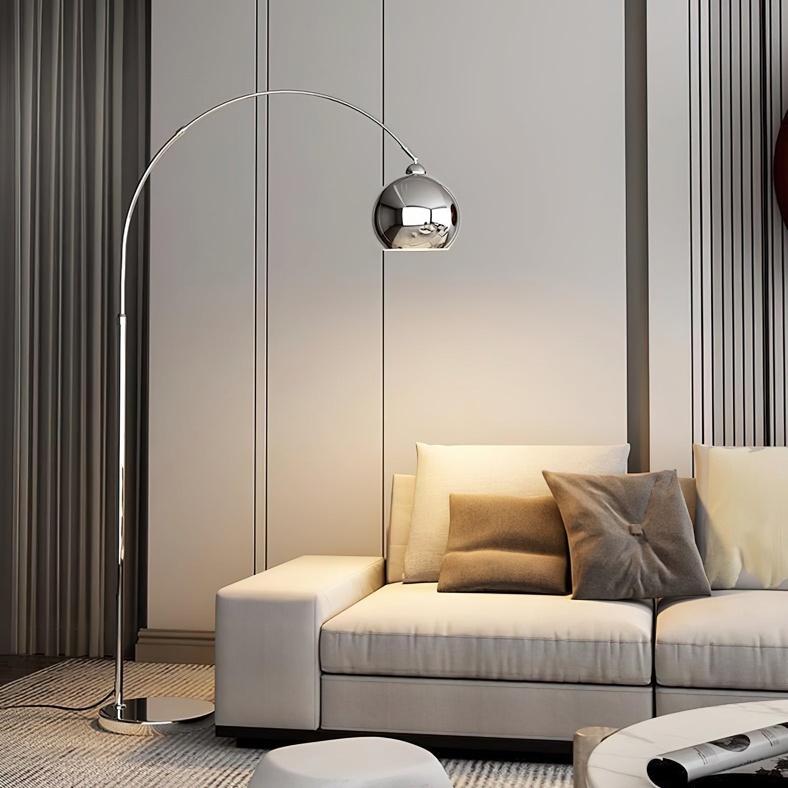 Floor Lamp With Adjustable Telescoping Arm And Tiltable Head In Black Chrome Or White