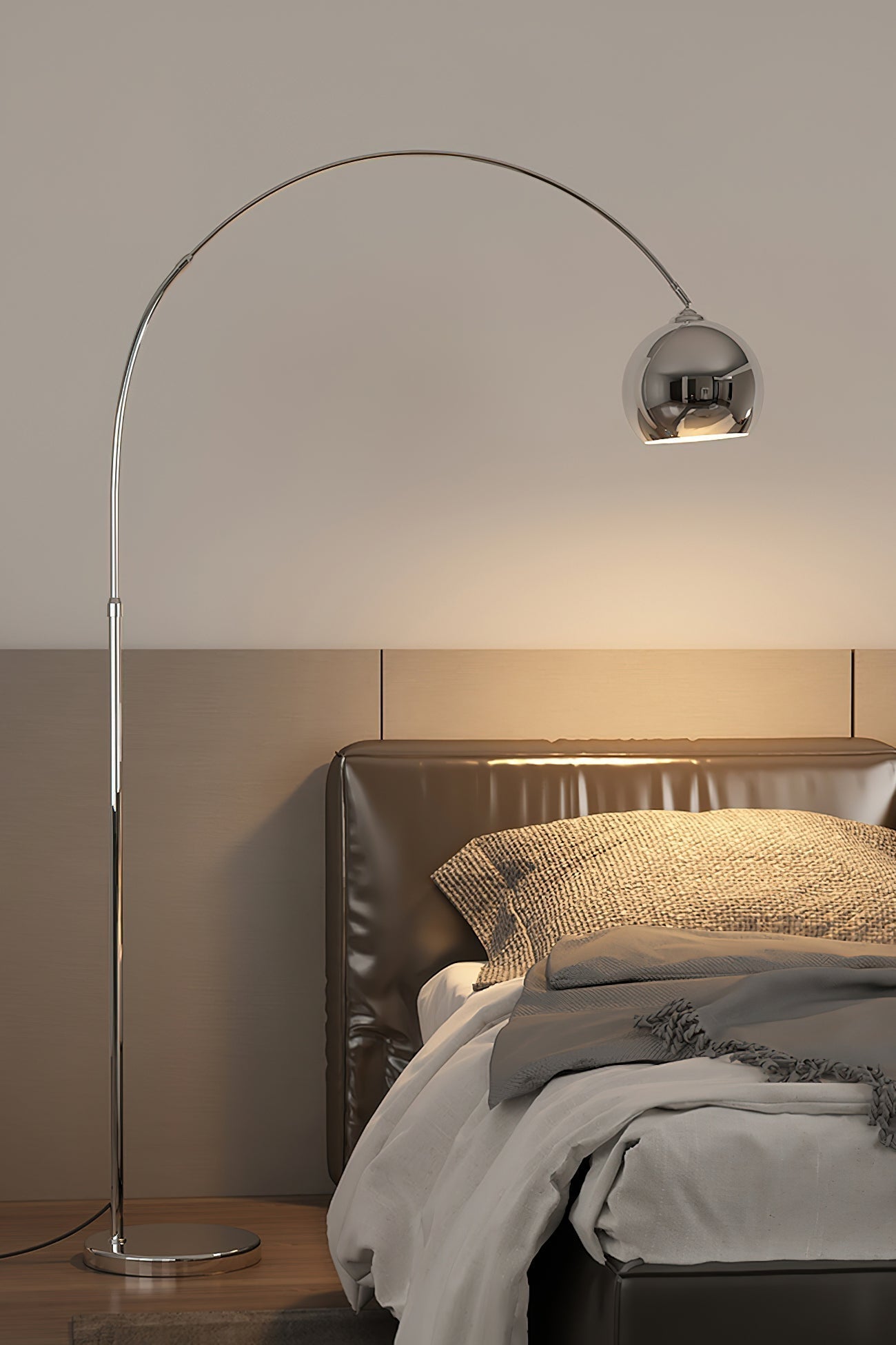 Floor Lamp With Adjustable Telescoping Arm And Tiltable Head In Black Chrome Or White