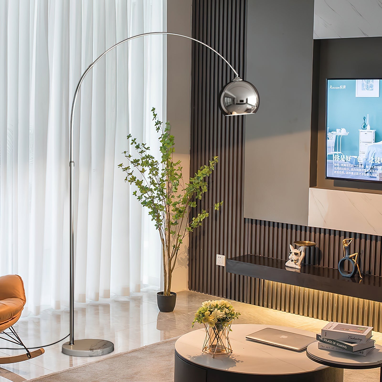 Floor Lamp With Adjustable Telescoping Arm And Tiltable Head In Black Chrome Or White
