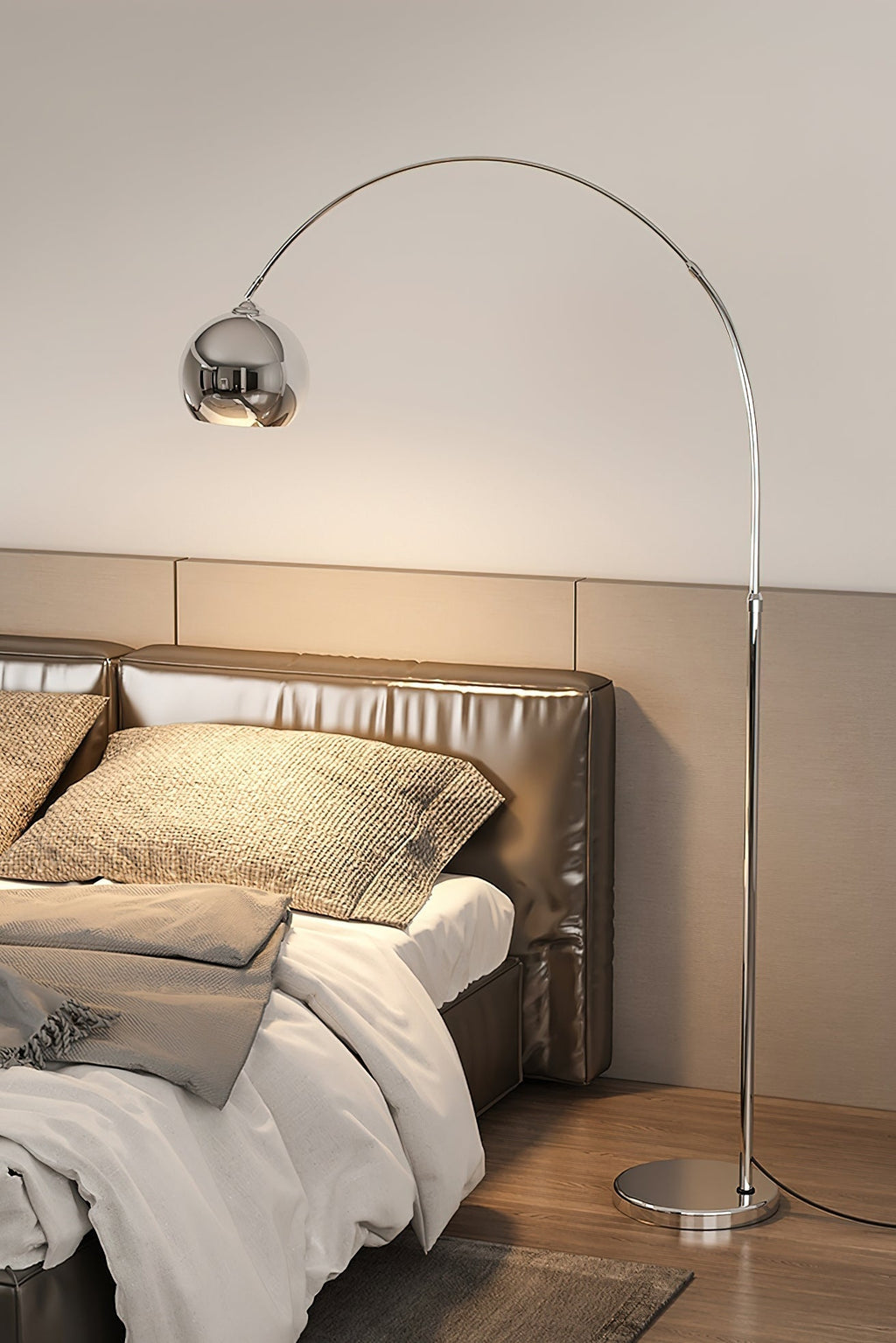 Floor Lamp With Adjustable Telescoping Arm And Tiltable Head In Black Chrome Or White
