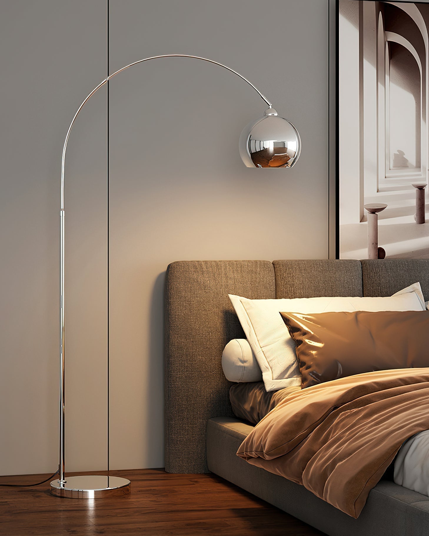 Floor Lamp With Adjustable Telescoping Arm And Tiltable Head In Black Chrome Or White