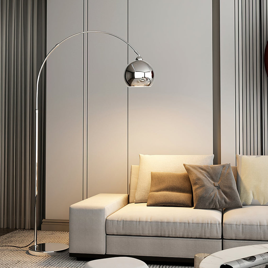Floor Lamp With Adjustable Telescoping Arm And Tiltable Head In Black Chrome Or White