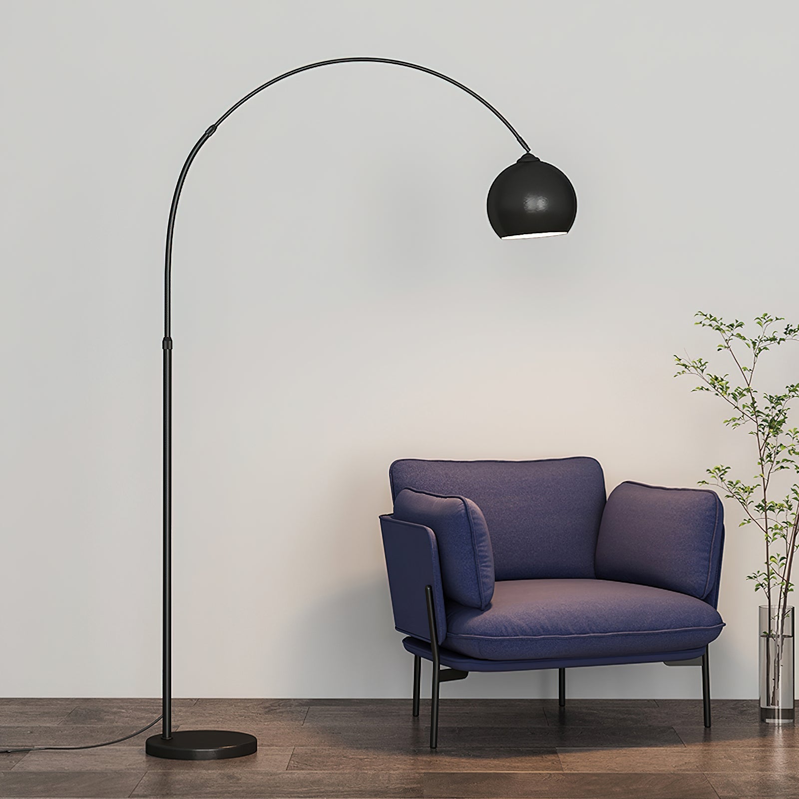 Floor Lamp With Adjustable Telescoping Arm And Tiltable Head In Black Chrome Or White