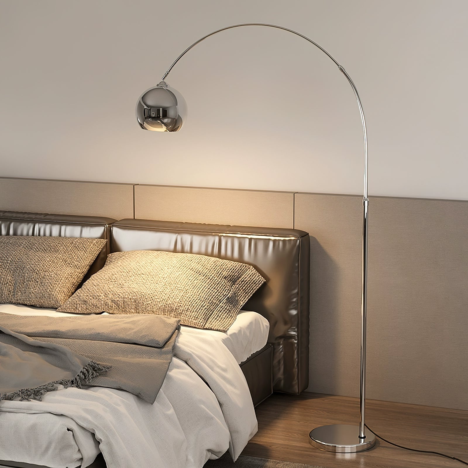 Floor Lamp With Adjustable Telescoping Arm And Tiltable Head In Black Chrome Or White