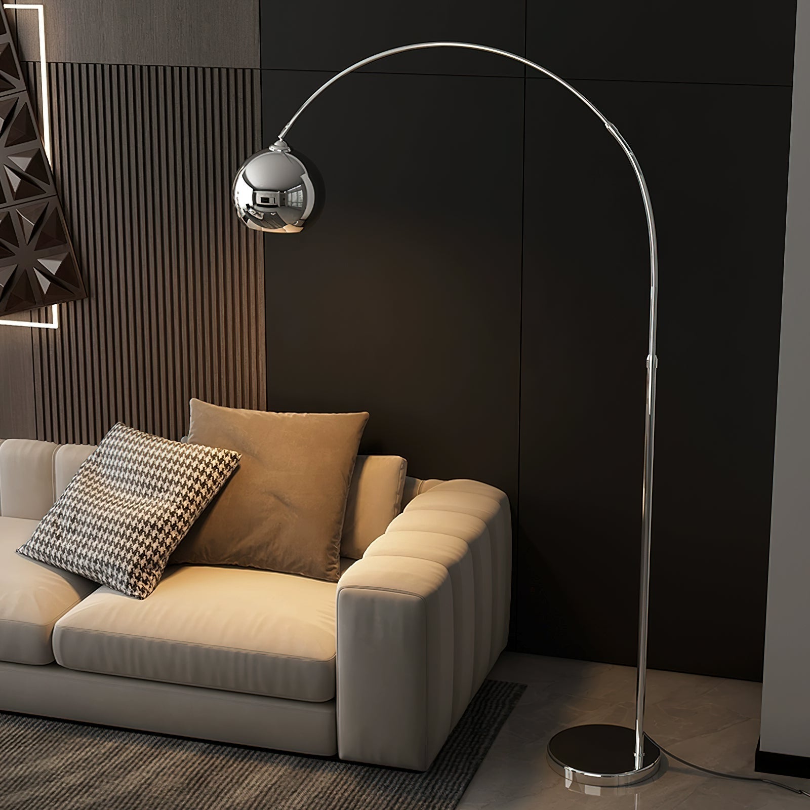 Floor Lamp With Adjustable Telescoping Arm And Tiltable Head In Black Chrome Or White