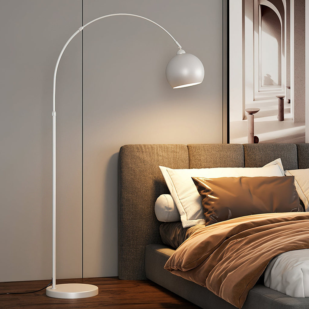 Floor Lamp With Adjustable Telescoping Arm And Tiltable Head In Black Chrome Or White