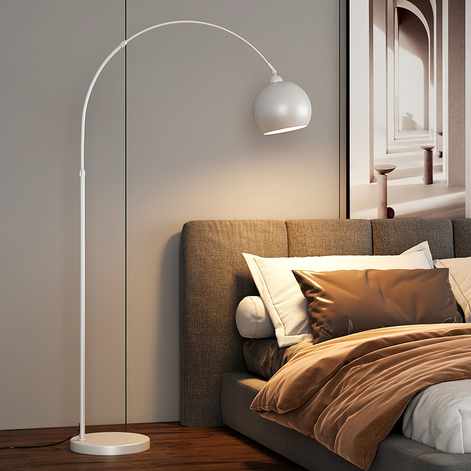 Floor Lamp With Adjustable Telescoping Arm And Tiltable Head In Black Chrome Or White
