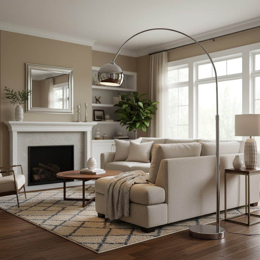 Floor Lamp With Adjustable Telescoping Arm And Tiltable Head In Black Chrome Or White