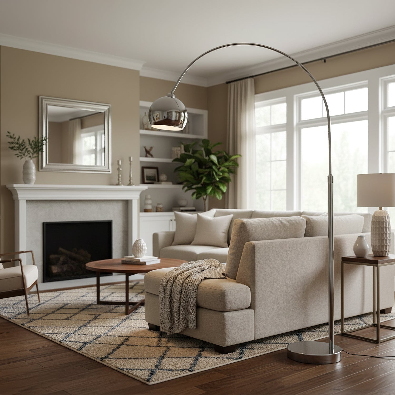 Floor Lamp With Adjustable Telescoping Arm And Tiltable Head In Black Chrome Or White