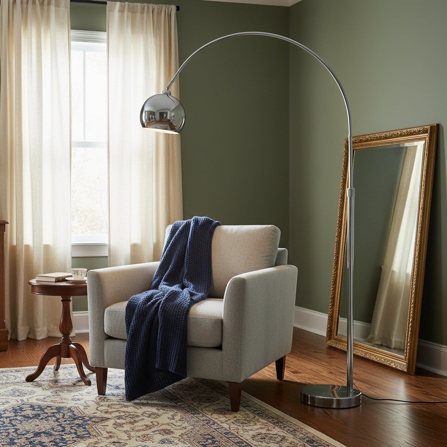 Floor Lamp With Adjustable Telescoping Arm And Tiltable Head In Black Chrome Or White
