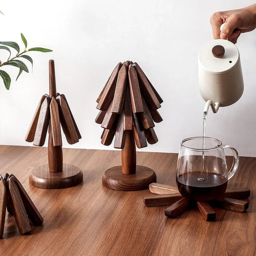 Sottobicchieri artigianali - supporto a forma di albero e base a ventaglio aperto