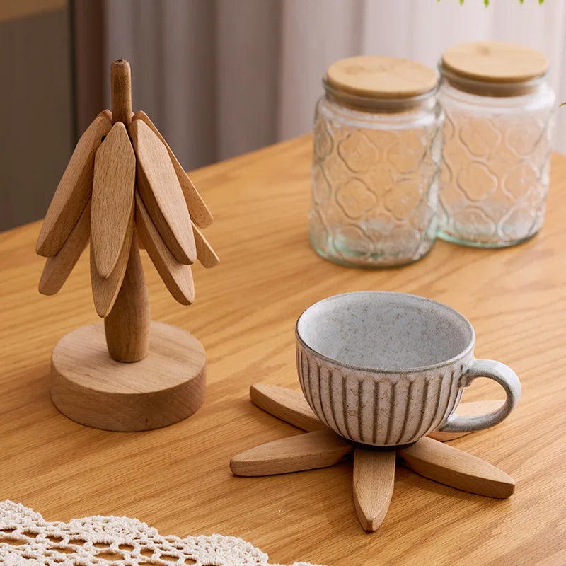 Sottobicchieri artigianali - supporto a forma di albero e base a ventaglio aperto