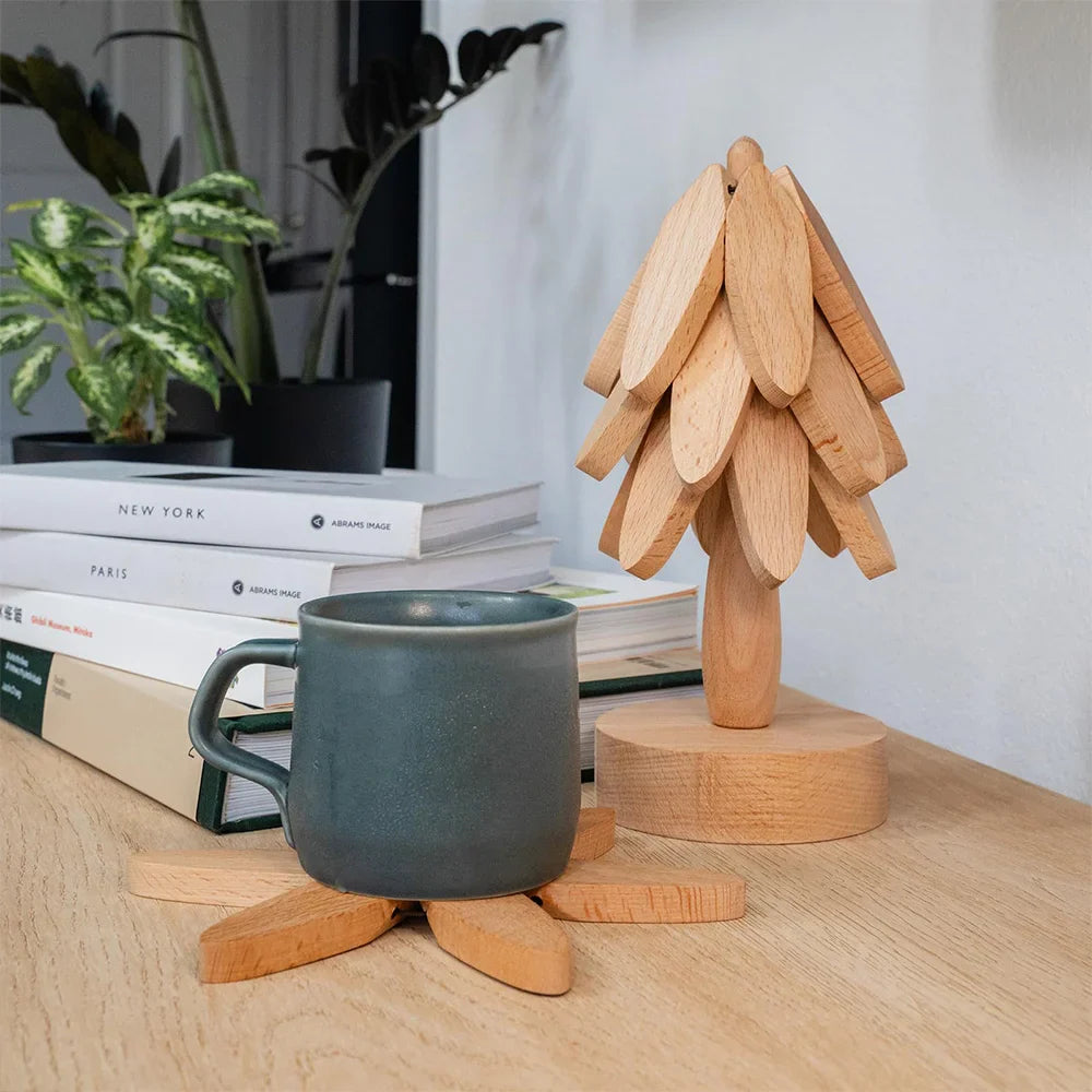 Sottobicchieri artigianali - supporto a forma di albero e base a ventaglio aperto