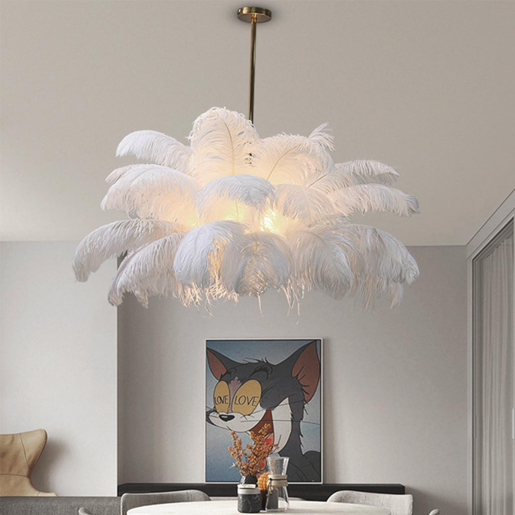 Ostrich Feather Pendant Lamp With White LED, 80cm Or 100cm, Modern Ceiling Light