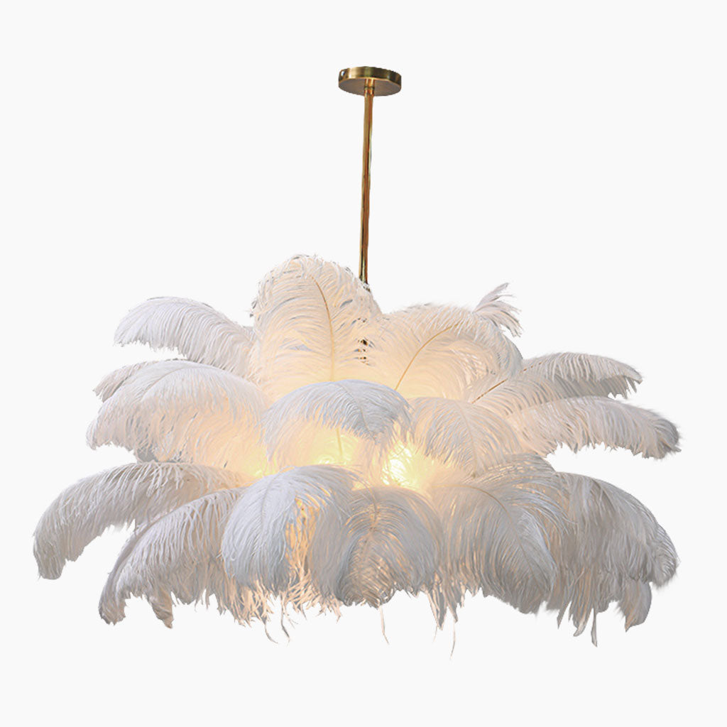Ostrich Feather Pendant Lamp With White LED, 80cm Or 100cm, Modern Ceiling Light