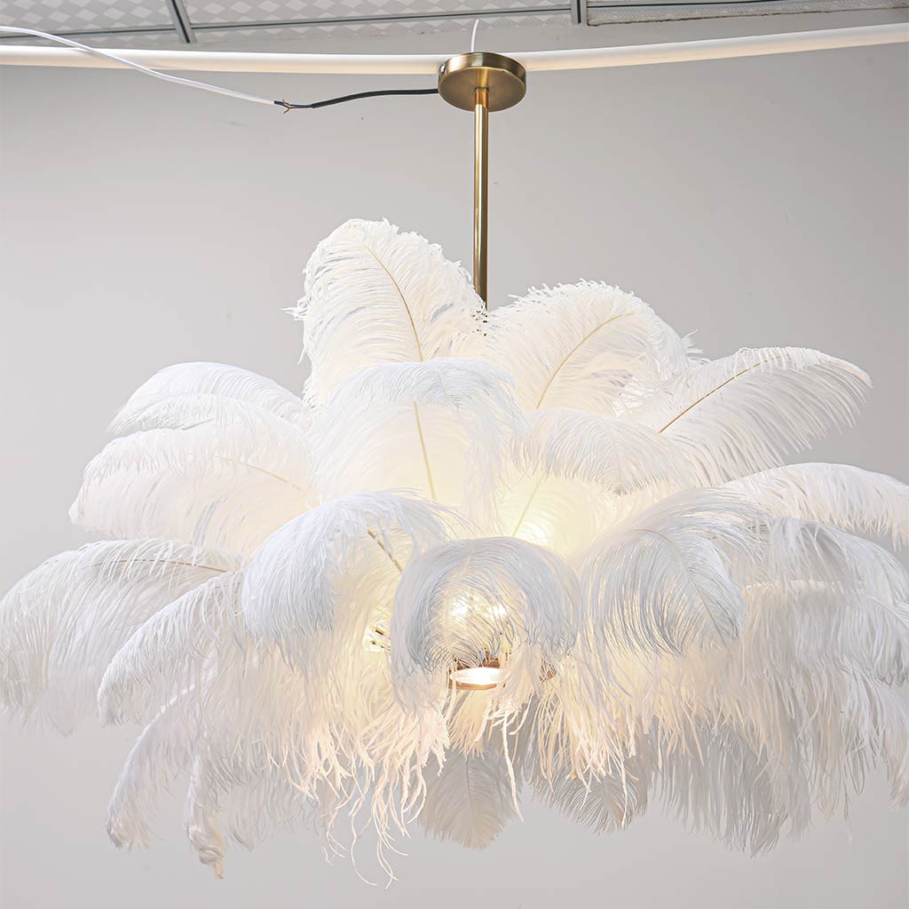 Ostrich Feather Pendant Lamp With White LED, 80cm Or 100cm, Modern Ceiling Light