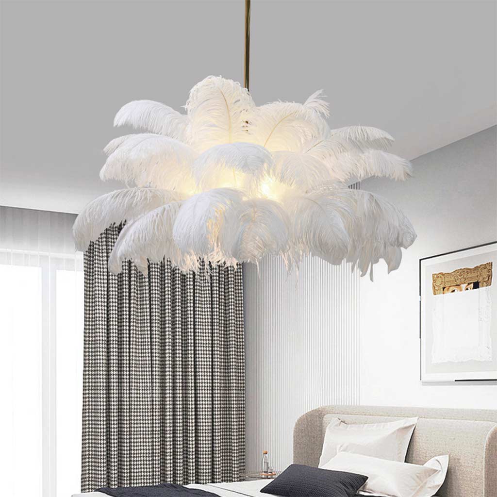 Ostrich Feather Pendant Lamp With White LED, 80cm Or 100cm, Modern Ceiling Light