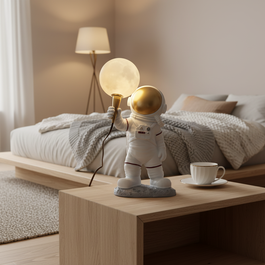Cosmo Voyager Astronaut Theme Table Lamp With LED Accent For Kids Room Decor And Nighttime Glow