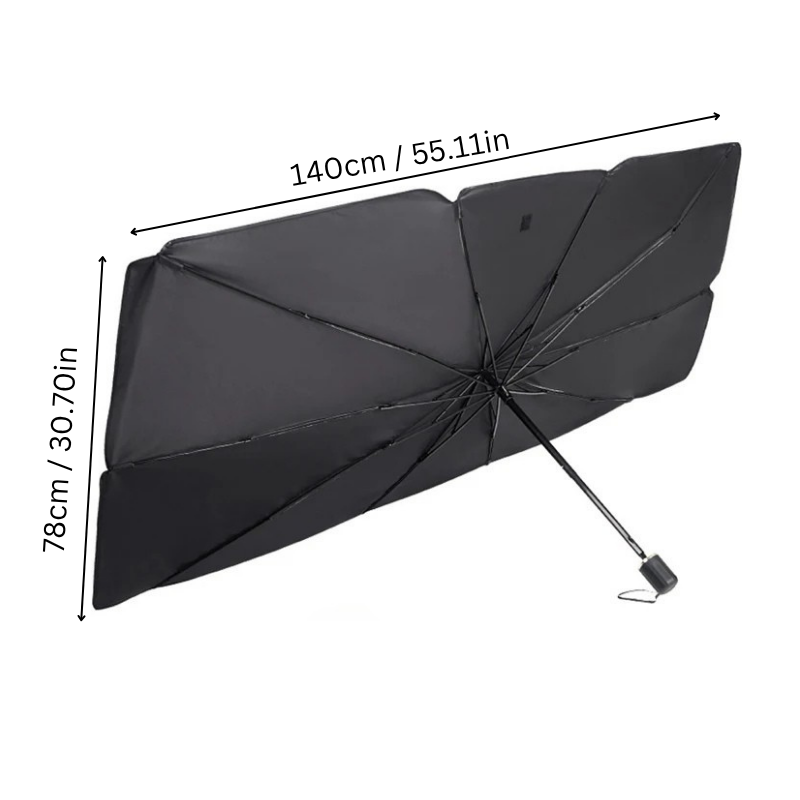 AutoBrella esernyő alakú szélvédővédő — a UV-sugarak >90%-át blokkolja, összecsukható autós napellenző