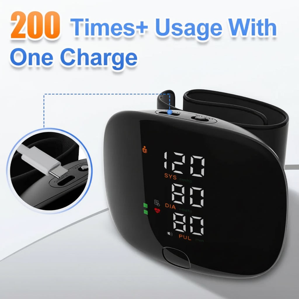 Automatic Digital Wrist Blood Pressure Monitor — USB Rechargeable Battery, Heartbeat Screening, LED Display