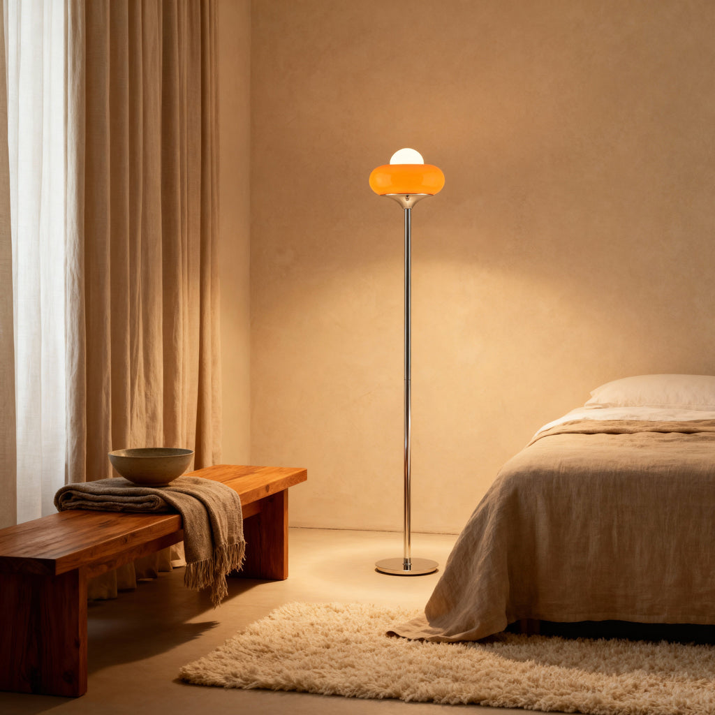 NovaLumen Elegant Glass Floor Lamp For Modern Living Spaces With Warm Ambiance At Home