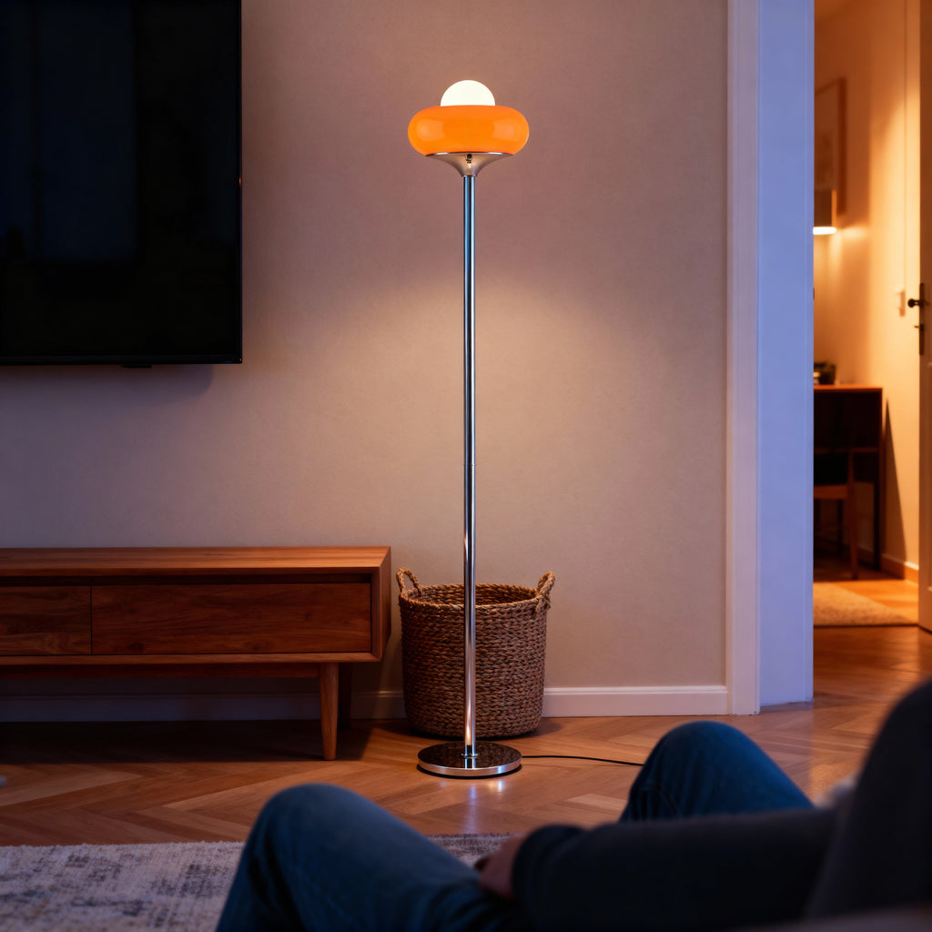 NovaLumen Elegant Glass Floor Lamp For Modern Living Spaces With Warm Ambiance At Home
