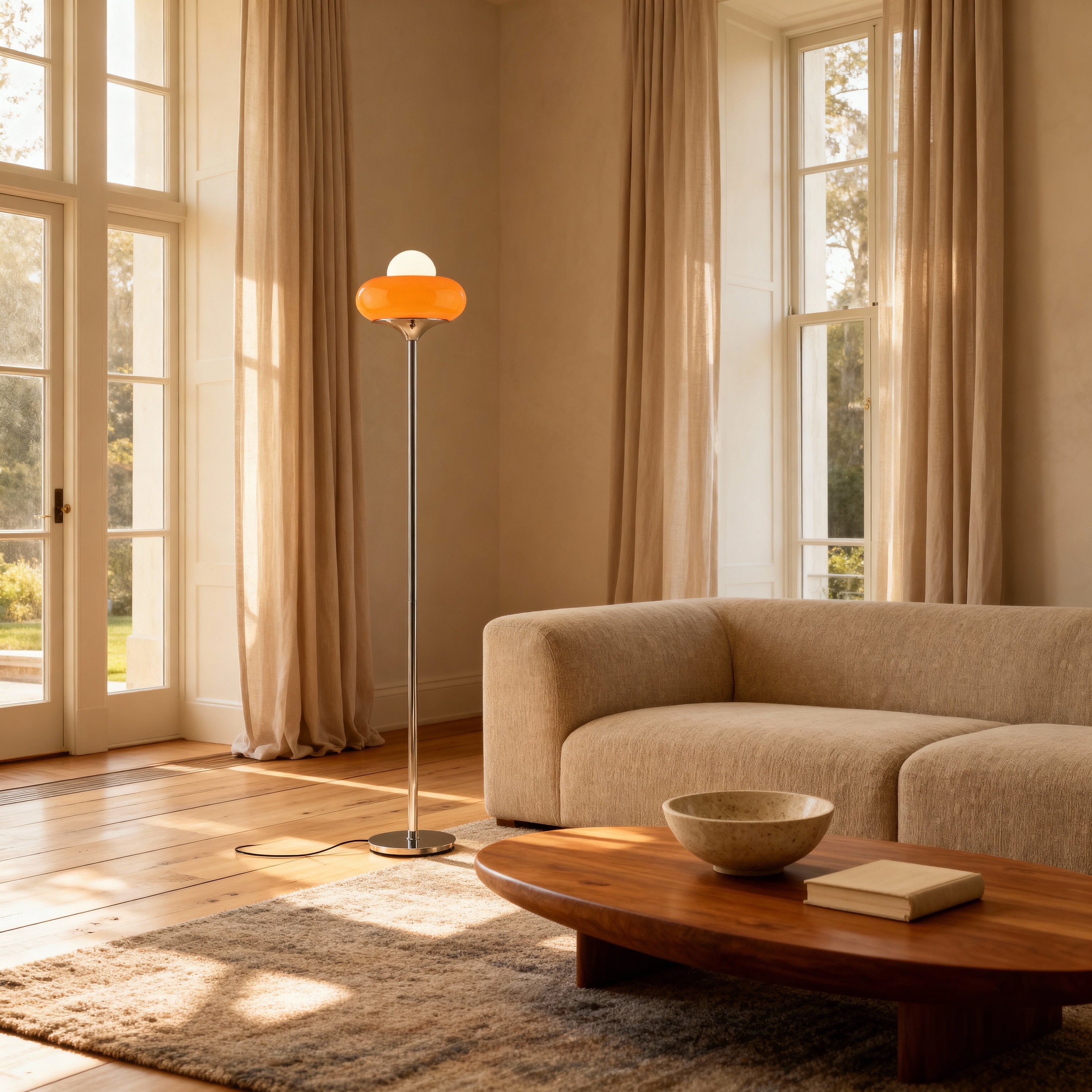 NovaLumen Elegant Glass Floor Lamp For Modern Living Spaces With Warm Ambiance At Home