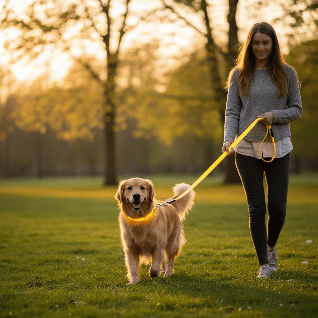 Correa LED para perro con carga USB LumaTrail, detalle de costuras reflectantes