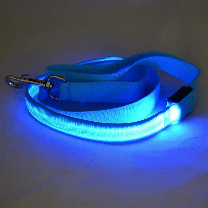 Correa LED para perro con carga USB LumaTrail, detalle de costuras reflectantes