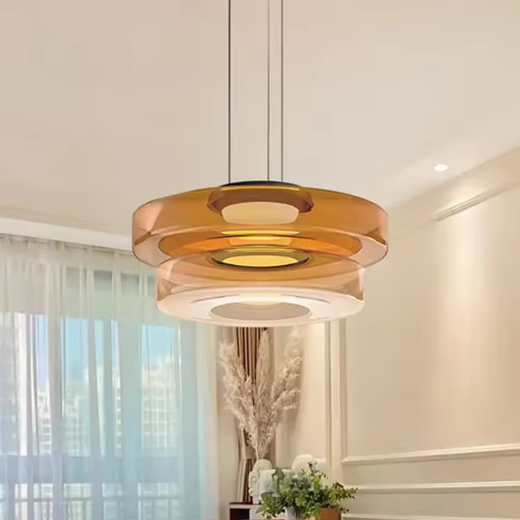 Zenor Amber Glass Layered Pendant Lamp For Dining Room And Living Room