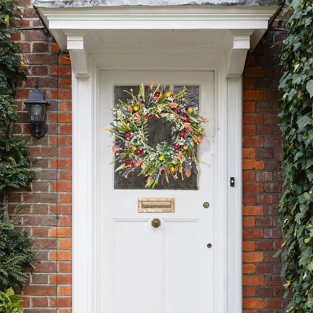 VerdantAura Lush Door Wreath — Realistic Blossoms, Balanced Color Accents