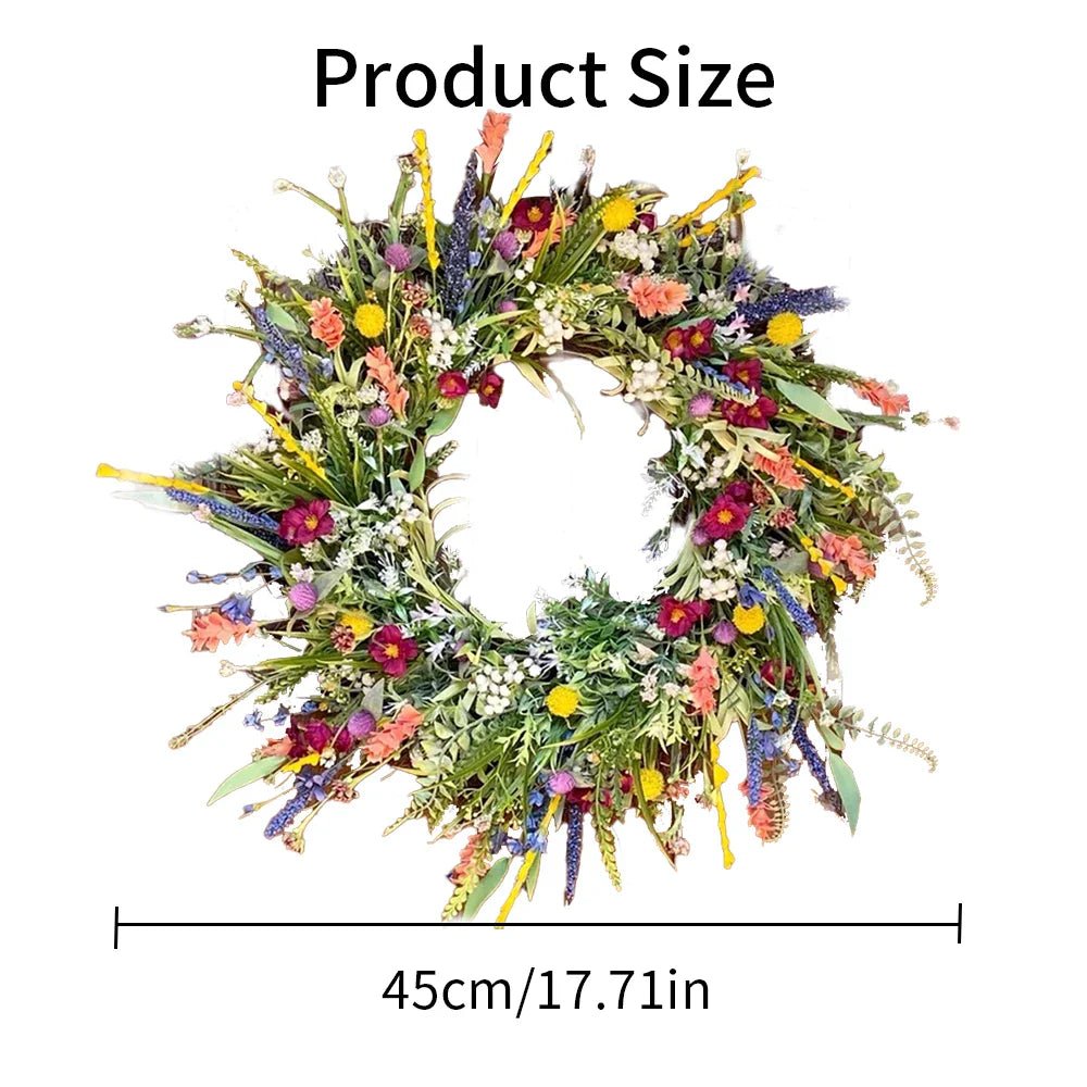 VerdantAura Lush Door Wreath — Realistic Blossoms, Balanced Color Accents
