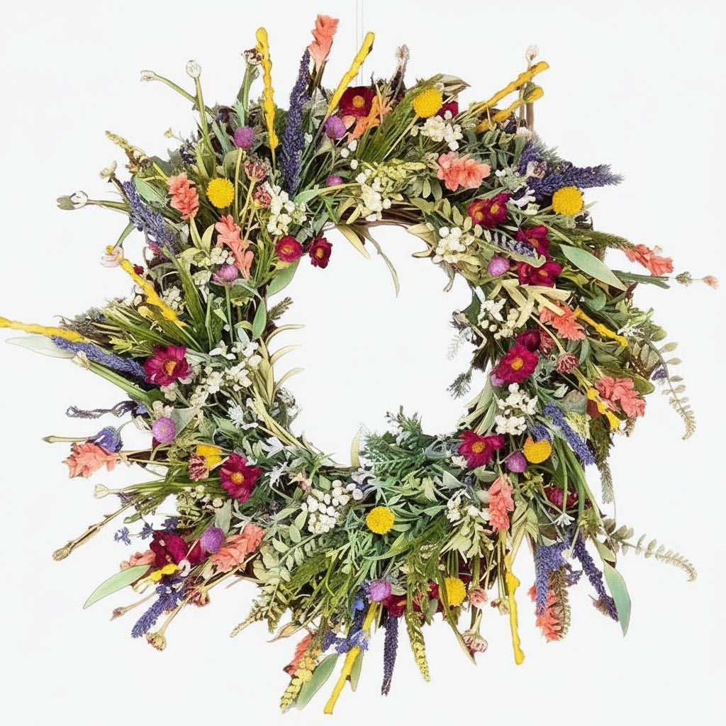 VerdantAura Lush Door Wreath — Realistic Blossoms, Balanced Color Accents