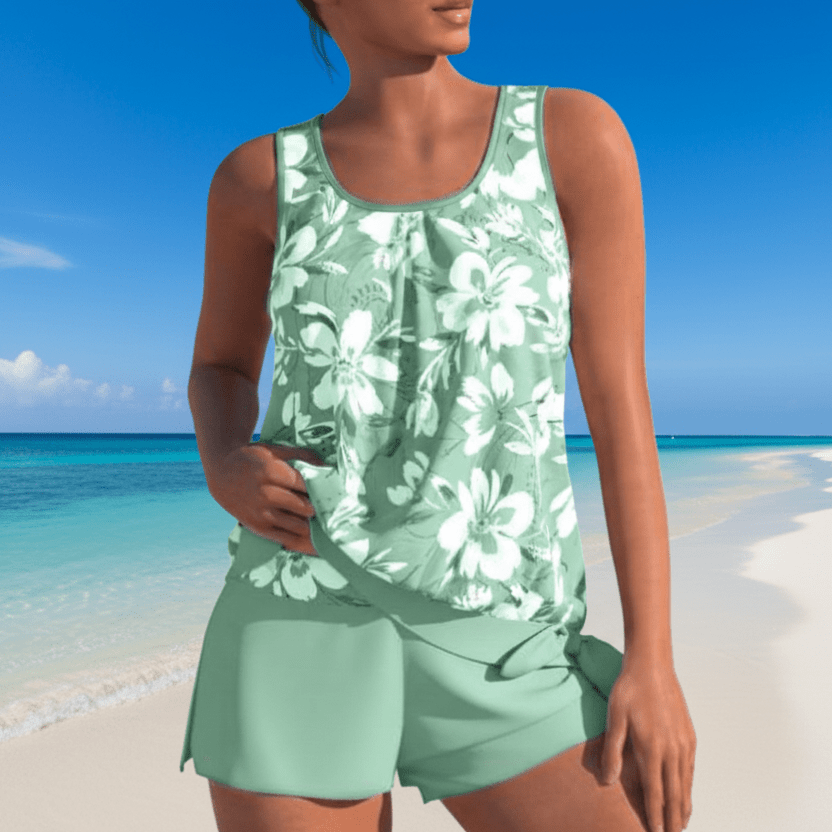 Conjunto de tankini floral bicolor Luminara Bloom — Silueta moldeadora