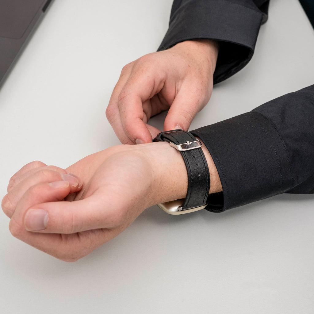Fitbit Versa 3 glat sort læderrem — erstatningsrem
