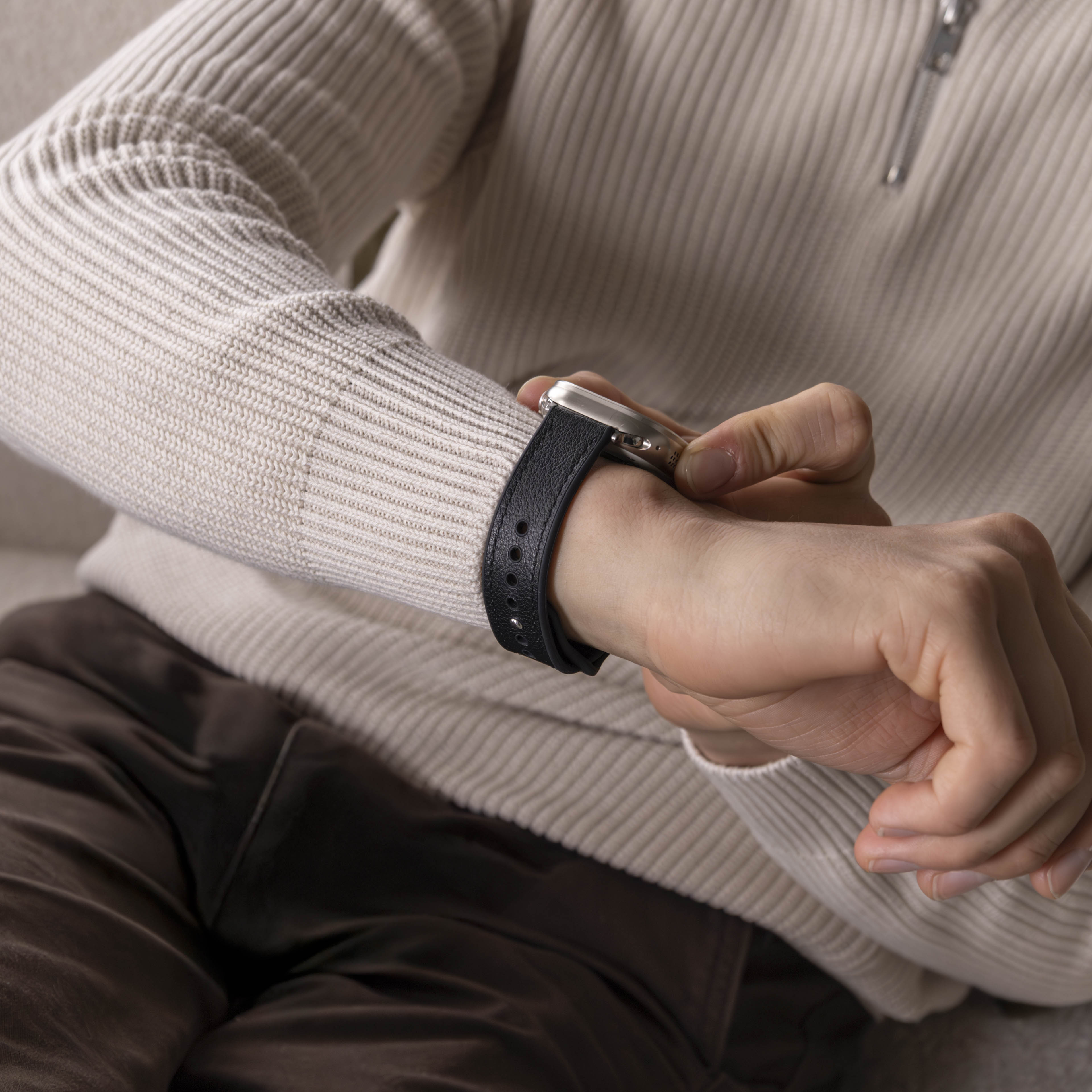 Apple-Watch-Hybrid-Lederarmband – schwarzer Ersatz strap