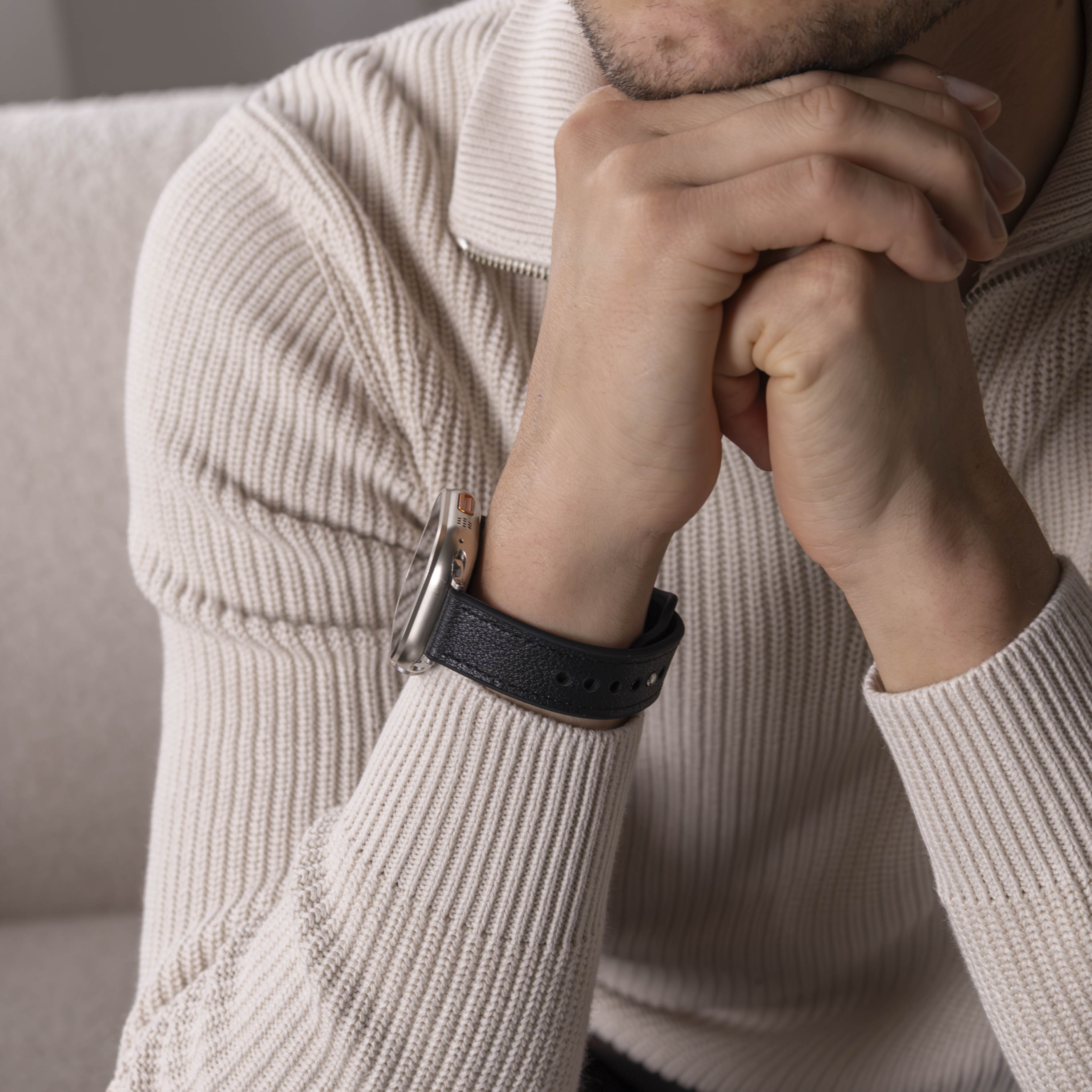 Apple-Watch-Hybrid-Lederarmband – schwarzer Ersatz strap