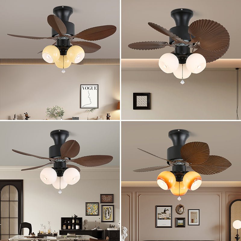 Tropical Ceiling Fan With Glass Light Shade And Remote, 6 Speeds