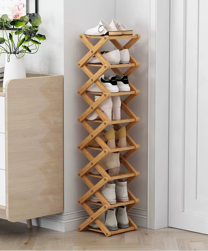 Bambusový organizér na boty — skládací víceúrovňový design