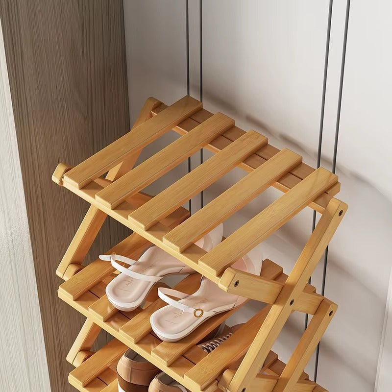 Bambusový organizér na boty — skládací víceúrovňový design