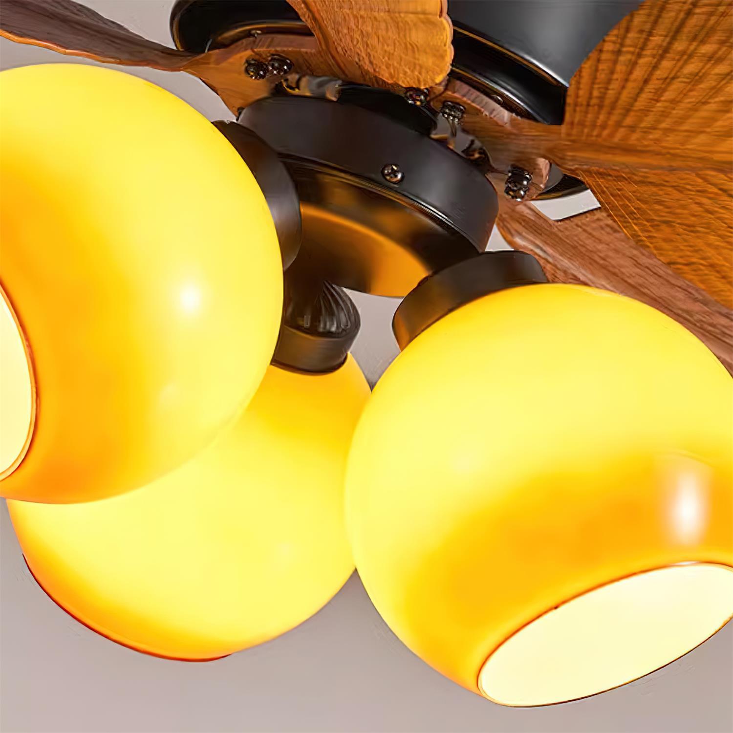 76 Cm Tropical Ceiling Fan With Glass Light, Remote Dimmer, 6 Speeds, Copper Motor