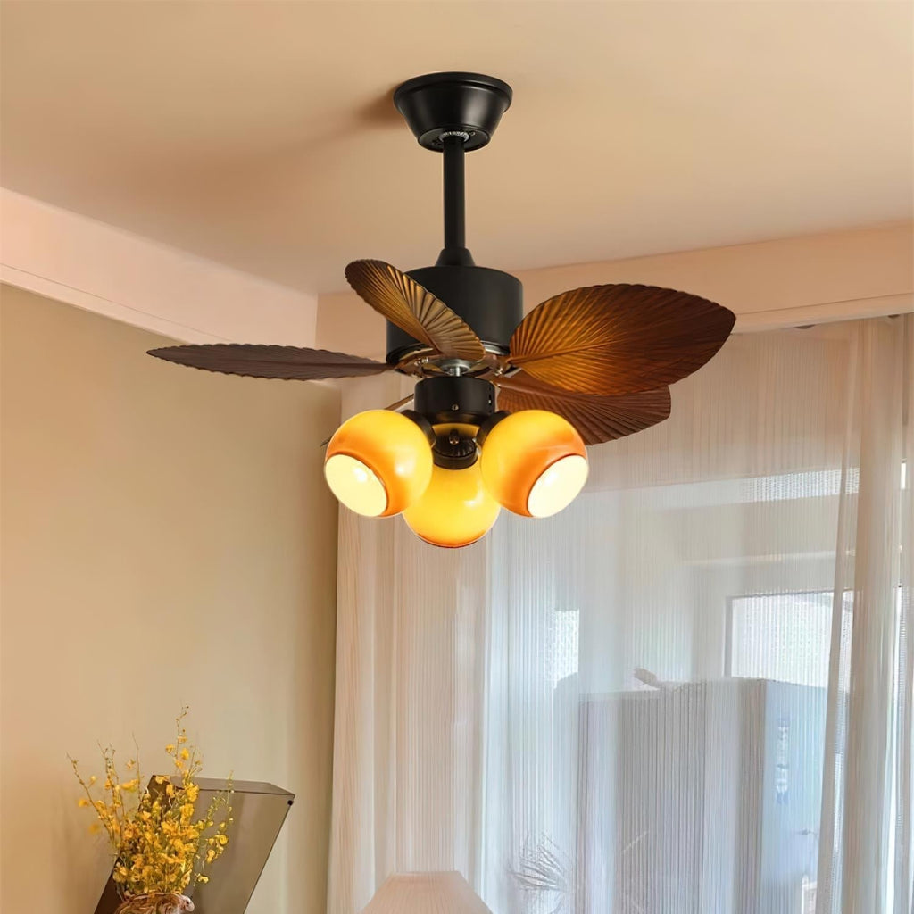 76 Cm Tropical Ceiling Fan With Glass Light, Remote Dimmer, 6 Speeds, Copper Motor