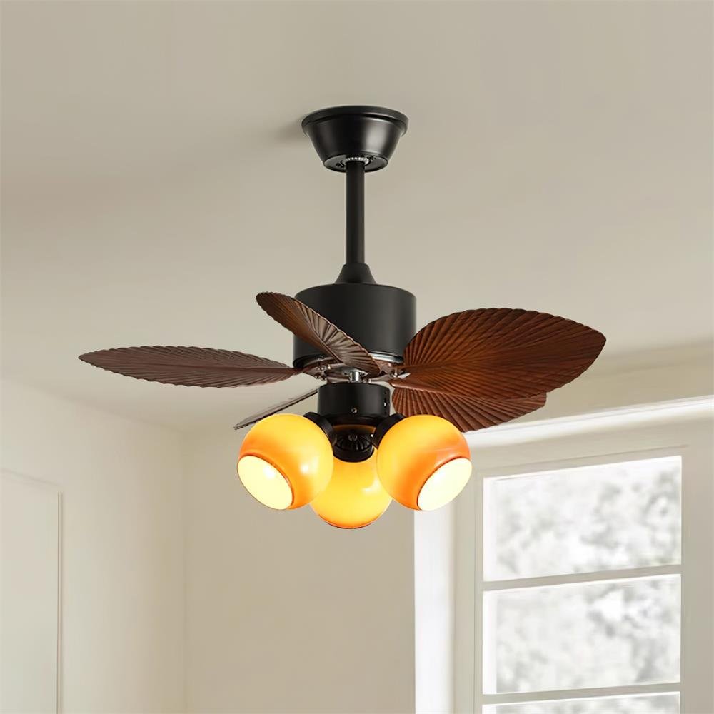 76 Cm Tropical Ceiling Fan With Glass Light, Remote Dimmer, 6 Speeds, Copper Motor