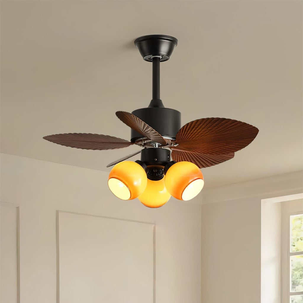 76 Cm Tropical Ceiling Fan With Glass Light, Remote Dimmer, 6 Speeds, Copper Motor