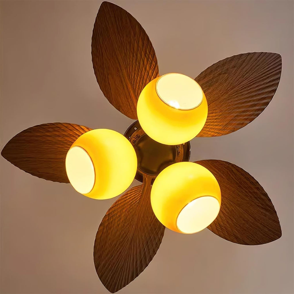 76 Cm Tropical Ceiling Fan With Glass Light, Remote Dimmer, 6 Speeds, Copper Motor