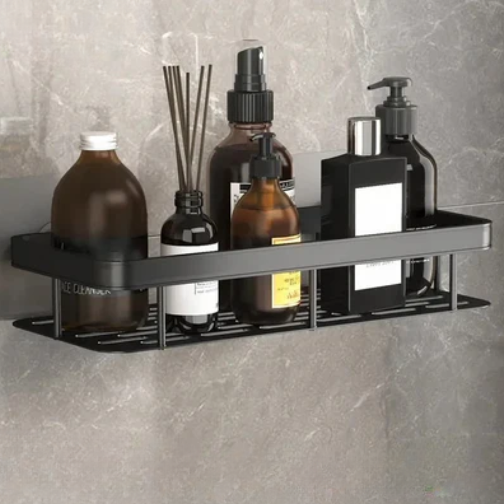 Organizer da parete per bagno ALUVAULT — Scaffale contenitore in lega di alluminio dal design elegante