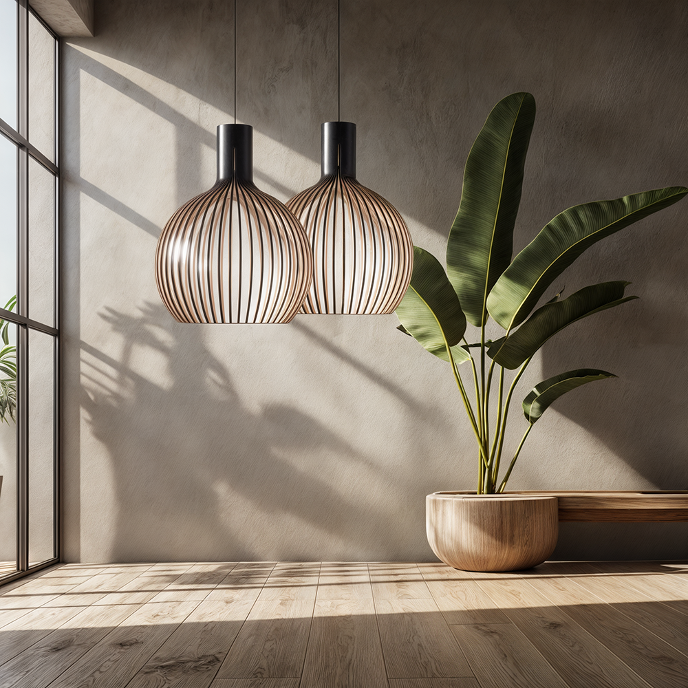 Nordhaven Rustic Light Pendant In Wooden Cage Ceiling Fixture With Adjustable Cord