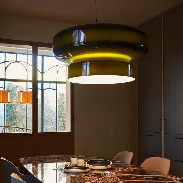NovaLume Blown Glass Pendant Light With Organic Two Volume Silhouette For Modern Interiors