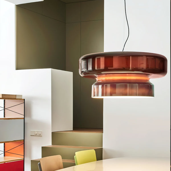 NovaLume Blown Glass Pendant Light With Organic Two Volume Silhouette For Modern Interiors